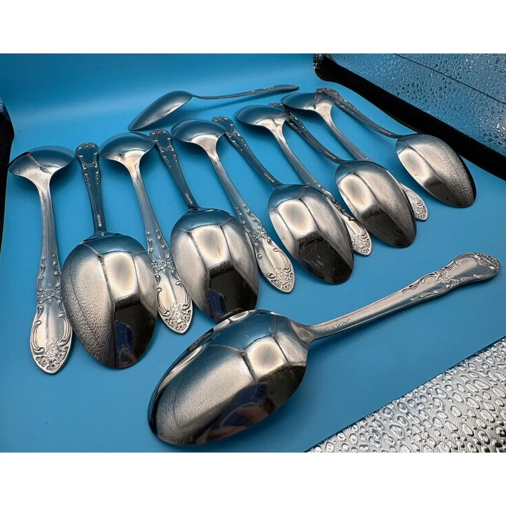 Oneida Venus Soup Spoons Set of 12 Stainless Steel Silverware Floral Scroll VTG